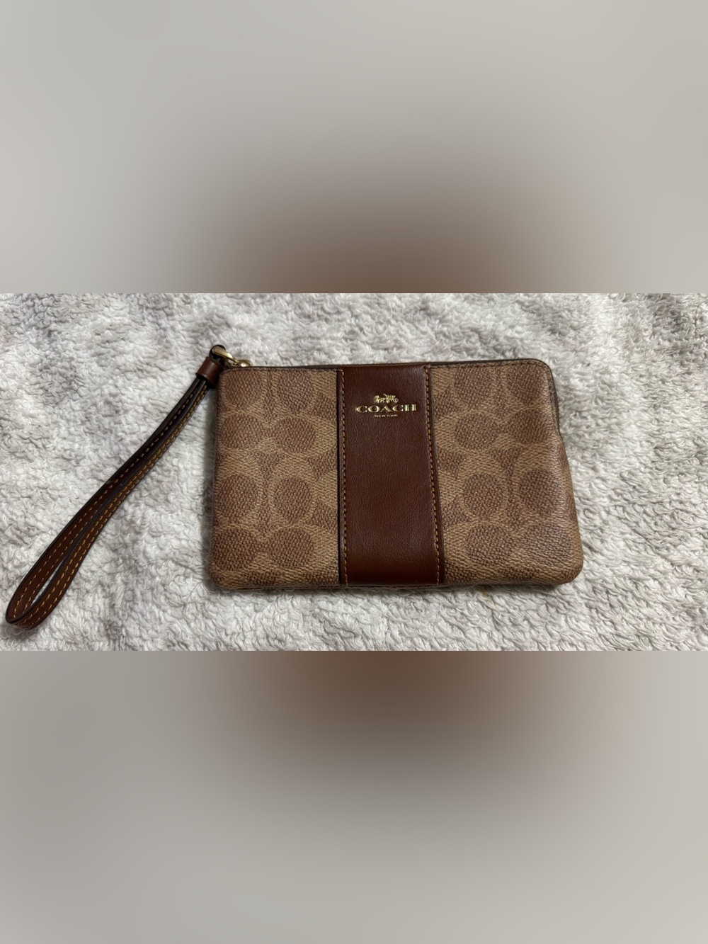 Coach Corner Zip Wristlet In Signature Canvas With Stripe
